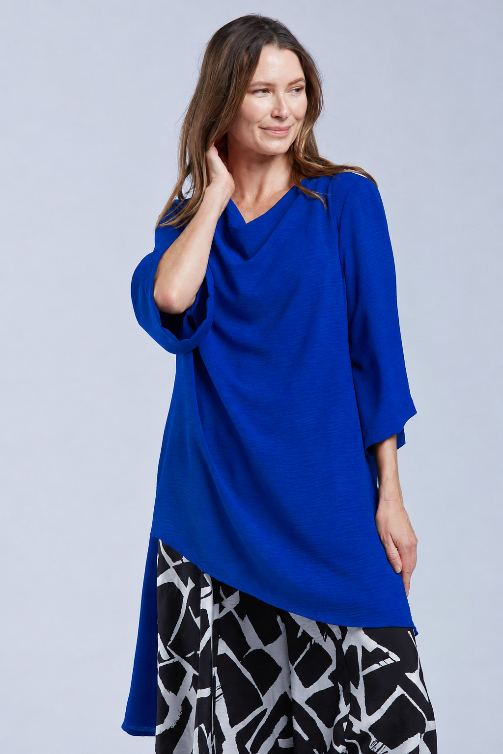 Sydney Project Ann Long Hi-Low 1/2 Sleeve Flowy Top - AFT1159 - ROYAL BLUE