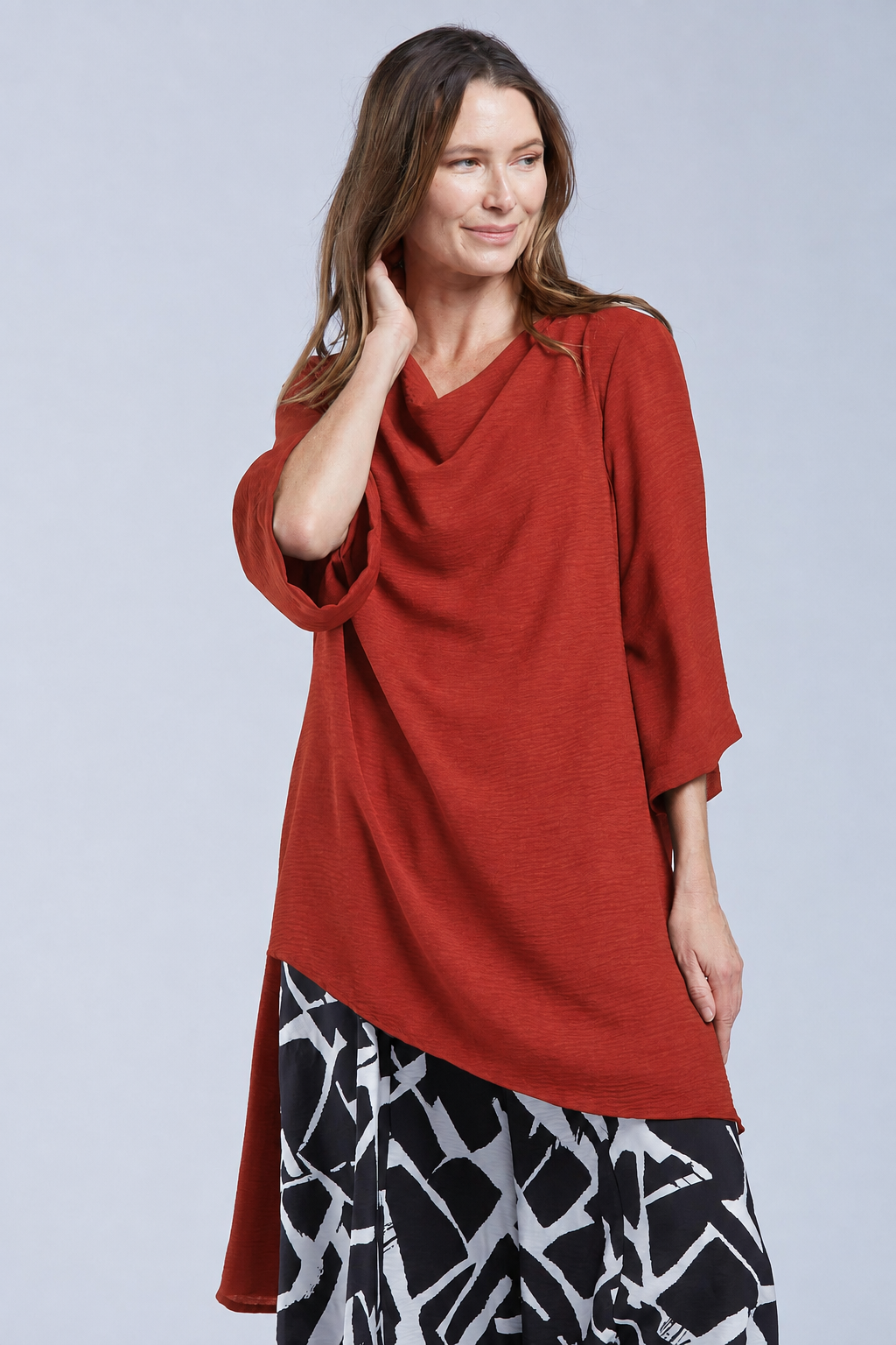 Sydney Project Ann Long Hi-Low 1/2 Sleeve Flowy Top - AFT1159 - RUST