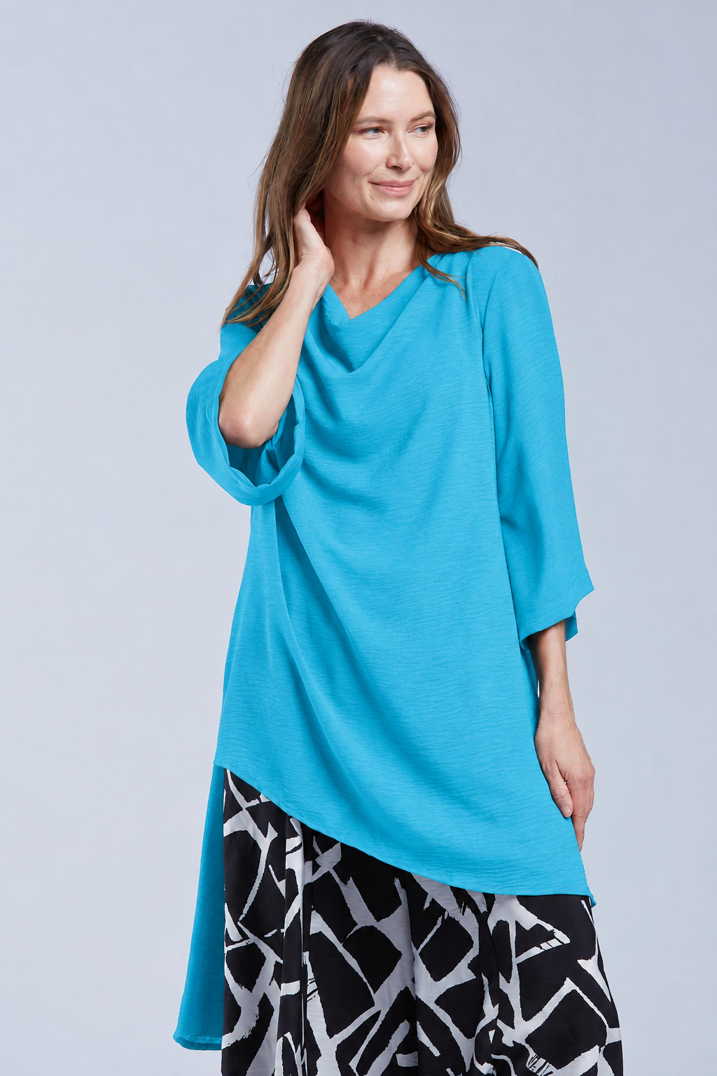 Sydney Project Ann Long Hi-Low 1/2 Sleeve Flowy Top - AFT1159 - TURQUOISE