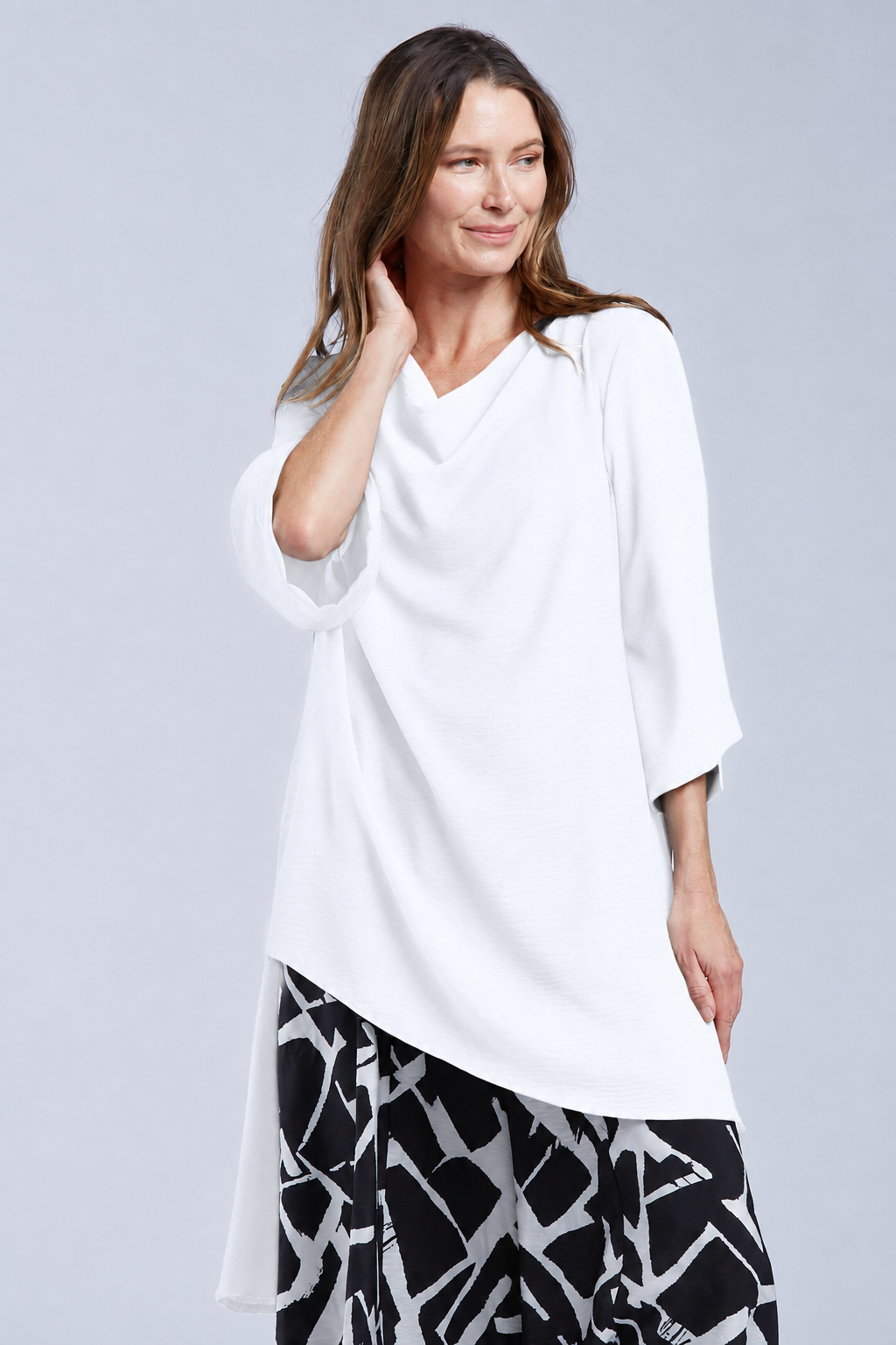Sydney Project Ann Long Hi-Low 1/2 Sleeve Flowy Top - AFT1159 - WHITE