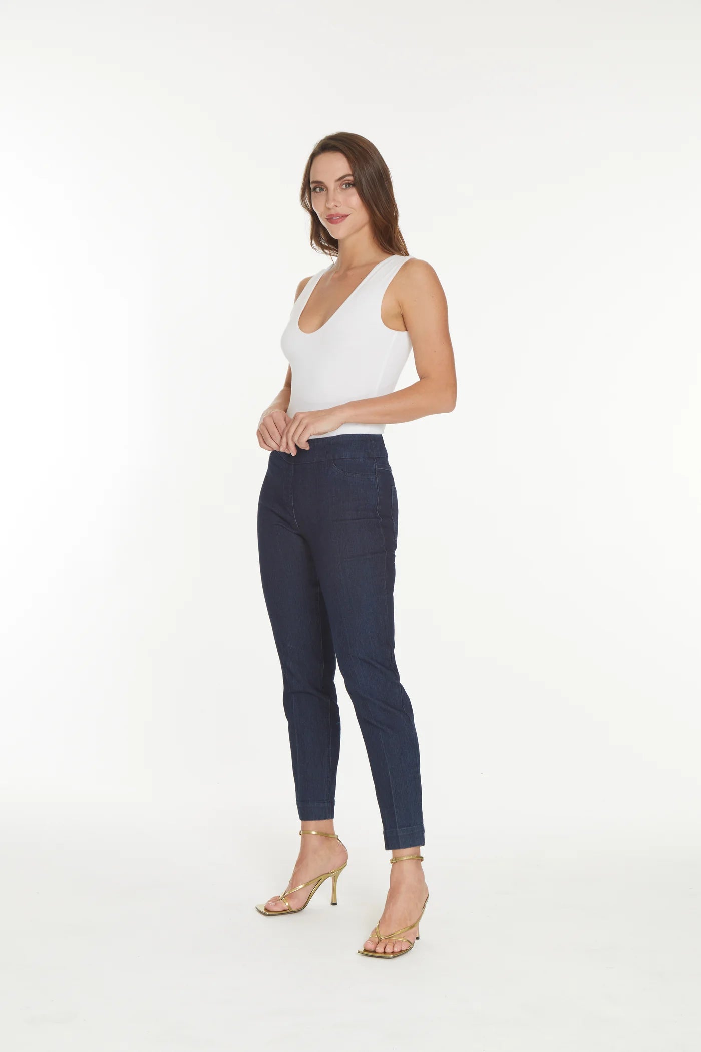 Slimsation DENIM ANKLE Women's Wide Band Pull On Pant with Tummy Control (M2623P) -  DENIM