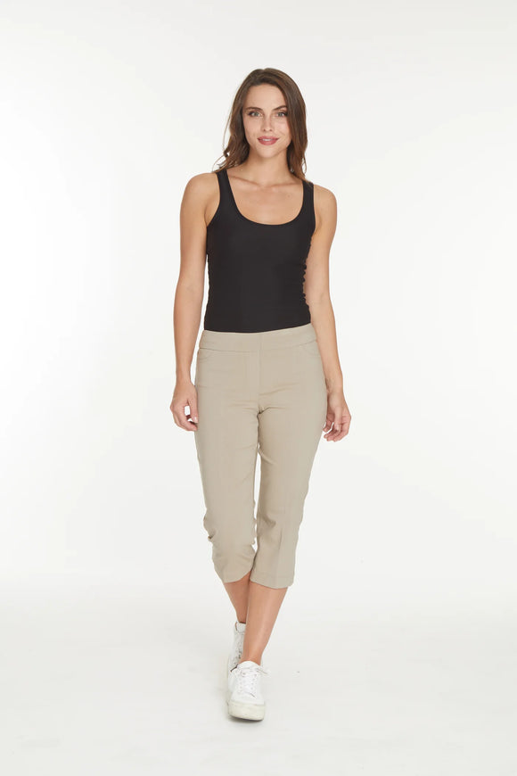 Slimsation Stretch Capri With Pockets & Tummy Control (M2603)- STONE