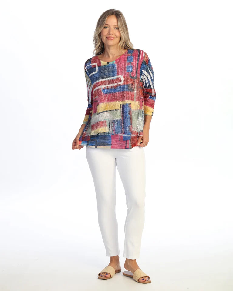 JESS & JANE Layered Boucle Mesh Tunic Top w/ Burnout Lining - BC4-2293 - CINEMA