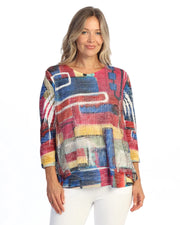 JESS & JANE Layered Boucle Mesh Tunic Top w/ Burnout Lining - BC4-2293 - CINEMA