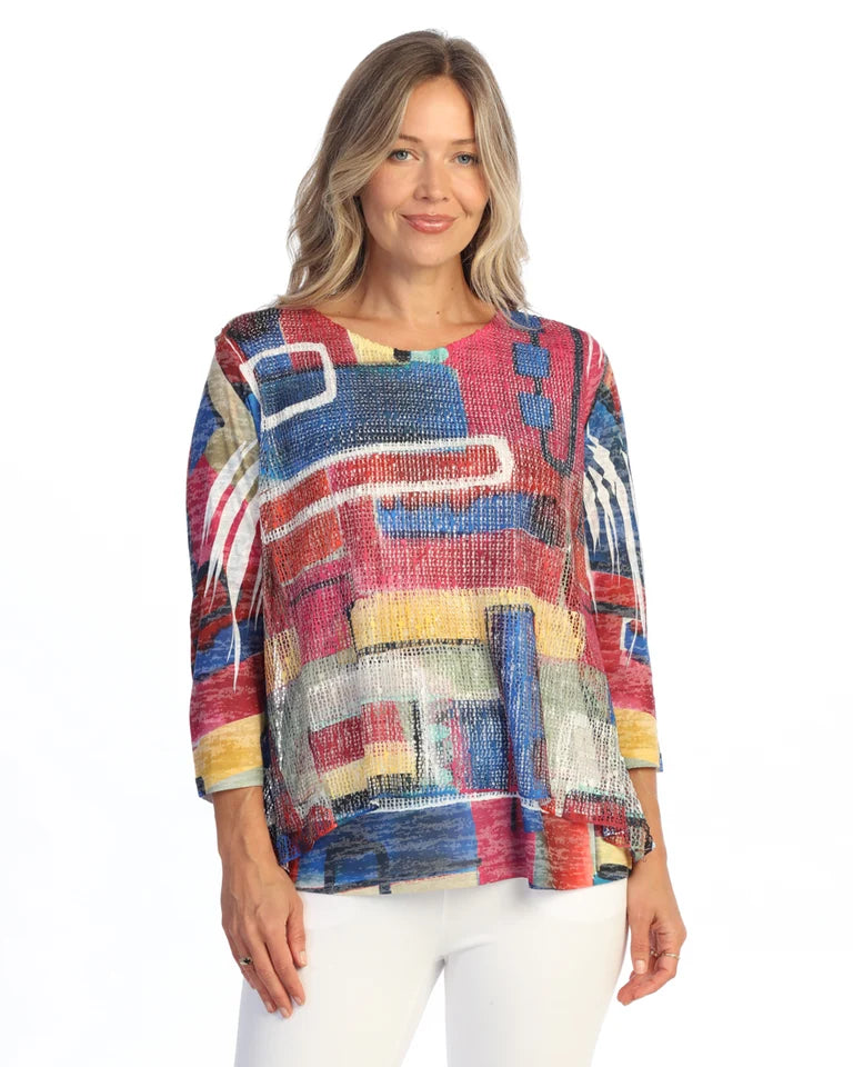 JESS & JANE Layered Boucle Mesh Tunic Top w/ Burnout Lining - BC4-2293 - CINEMA
