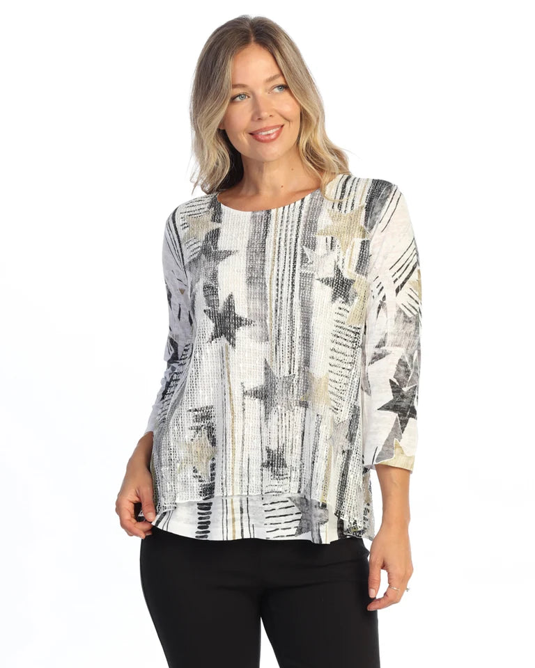 JESS & JANE Layered Boucle Mesh Tunic Top w/ Burnout Lining - BC4-2298 - STELLAR