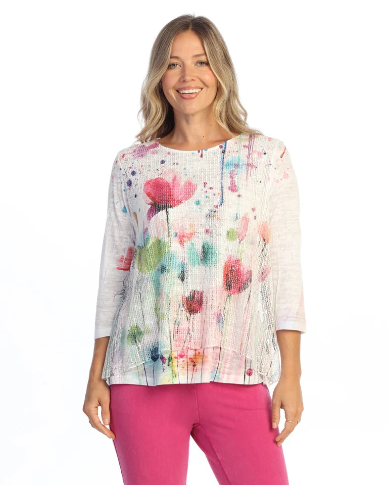 JESS & JANE Layered Boucle Mesh Tunic Top w/ Burnout Lining - BC4-2312 - PRIMAVERA
