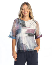 JESS & JANE Layered Boucle Mesh Tunic Top w/ Burnout Lining - BC9-2134 - STUDIO