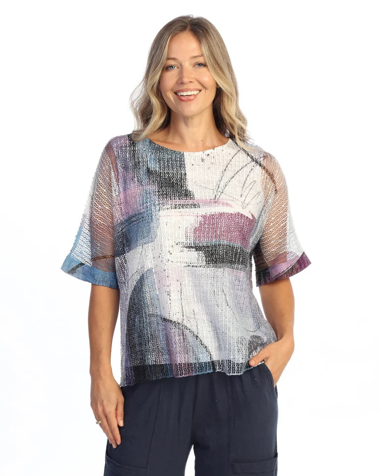 JESS & JANE Layered Boucle Mesh Tunic Top w/ Burnout Lining - BC9-2134 - STUDIO
