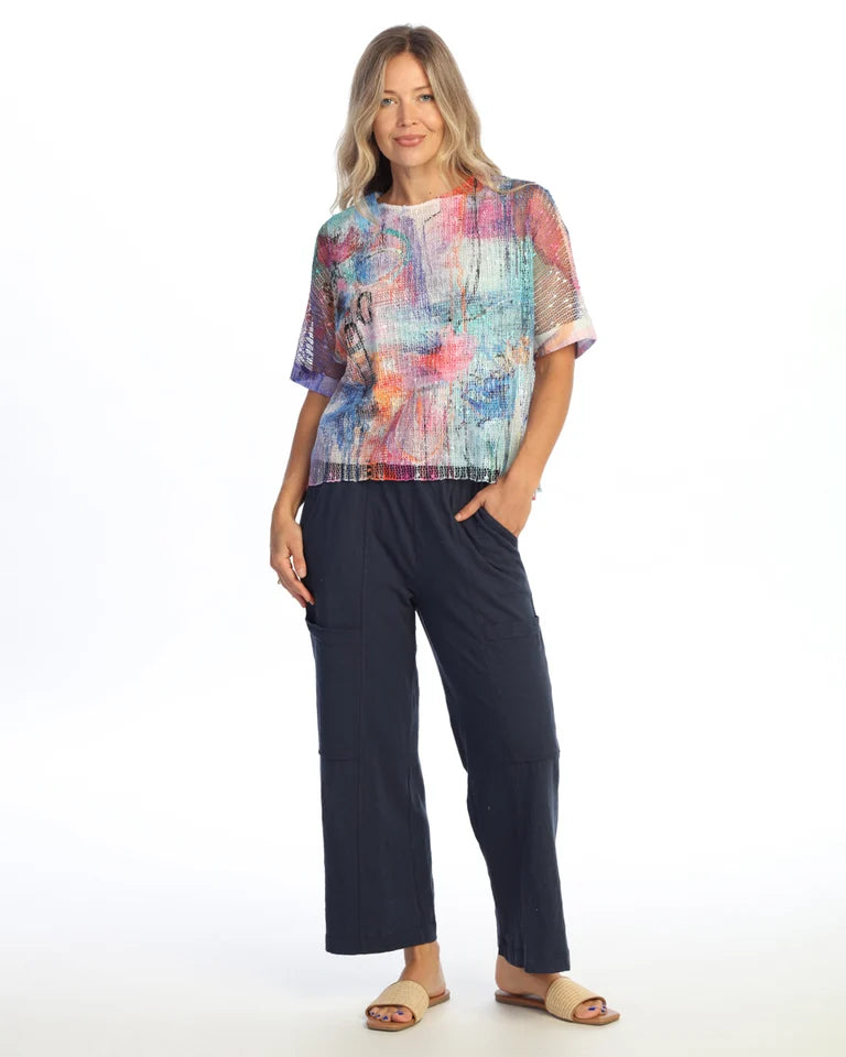 JESS & JANE Layered Boucle Mesh Tunic Top w/ Burnout Lining - BC9-2302 - SUNBURST