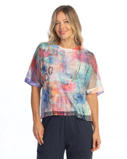 JESS & JANE Layered Boucle Mesh Tunic Top w/ Burnout Lining - BC9-2302 - SUNBURST