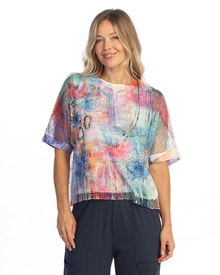 JESS & JANE Layered Boucle Mesh Tunic Top w/ Burnout Lining - BC9-2302 - SUNBURST
