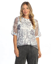JESS & JANE Layered Boucle Mesh Tunic Top w/ Burnout Lining - BC9-2314 - LOVE LETTER