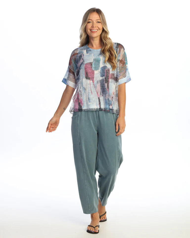 JESS & JANE Layered Boucle Mesh Tunic Top w/ Burnout Lining - BC9-2325 - LAGUNA