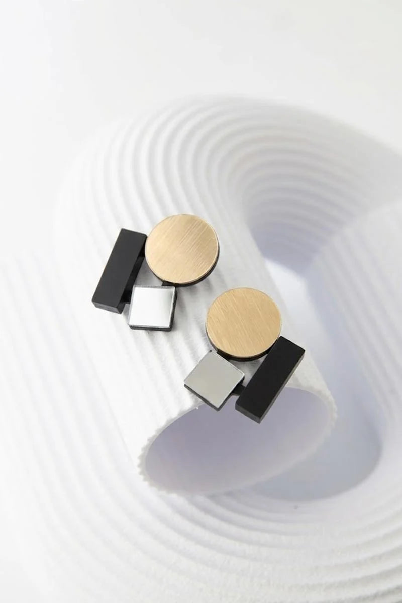 ISKIN SISTERS Bauhaus Clip On Silver, Black, Gold, Earrings -