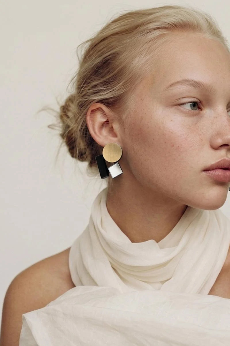 ISKIN SISTERS Bauhaus Clip On Silver, Black, Gold, Earrings -