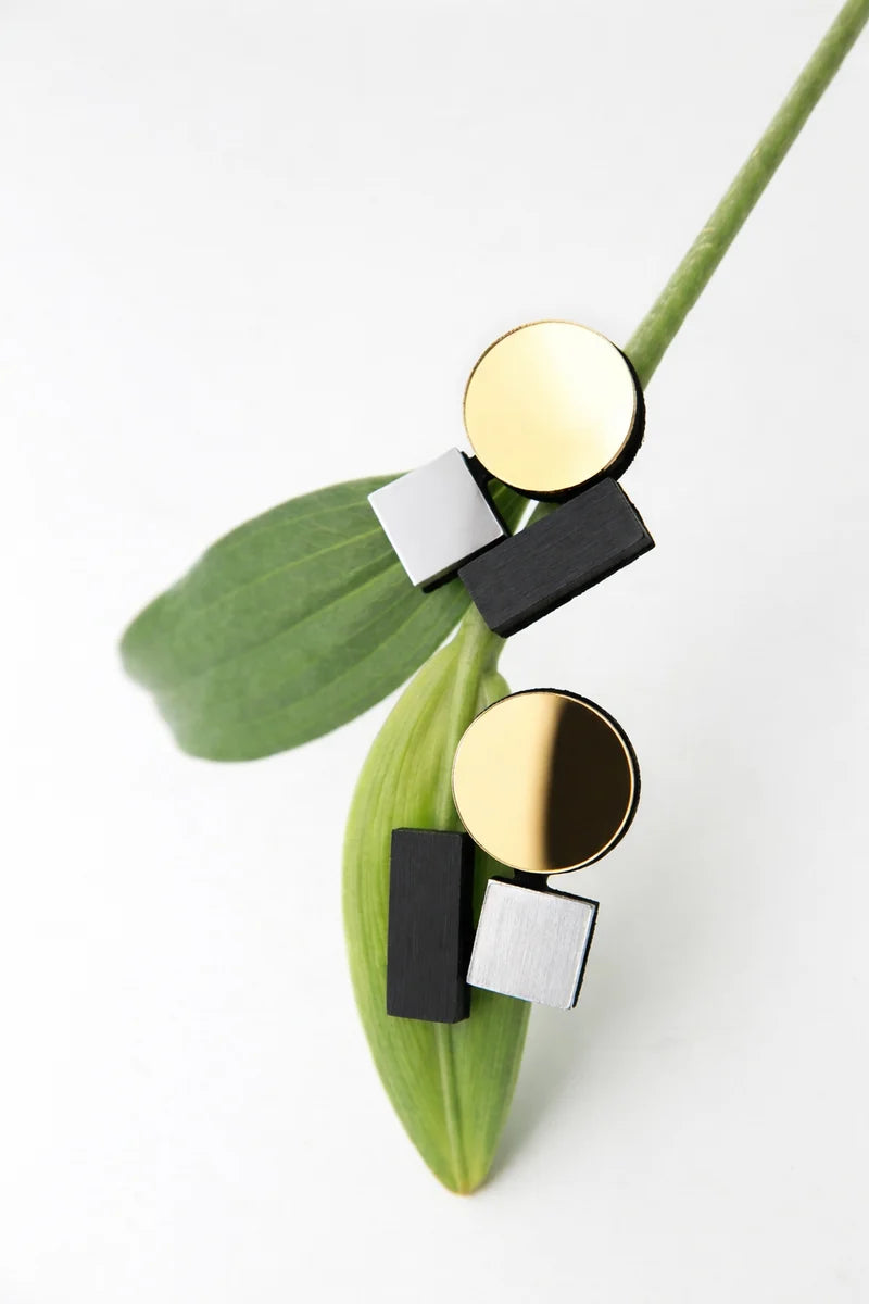 ISKIN SISTERS Bauhaus Clip On Silver, Black, Gold, Earrings -