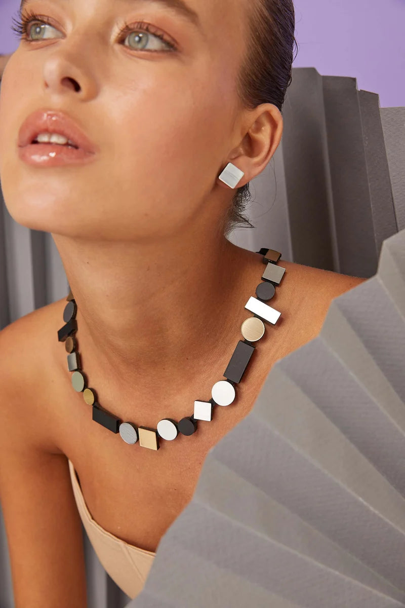 ISKIN SISTERS Bauhaus Round Acrylic Statement - BH09SB - SILVER / BLACK / GOLD