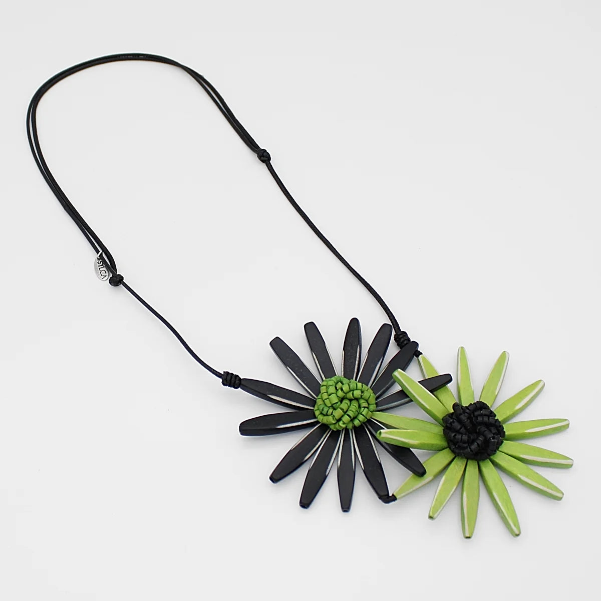 SYLCA Black and Green Amaya Double Flower Statement Necklace - BP21N16 - GREEN