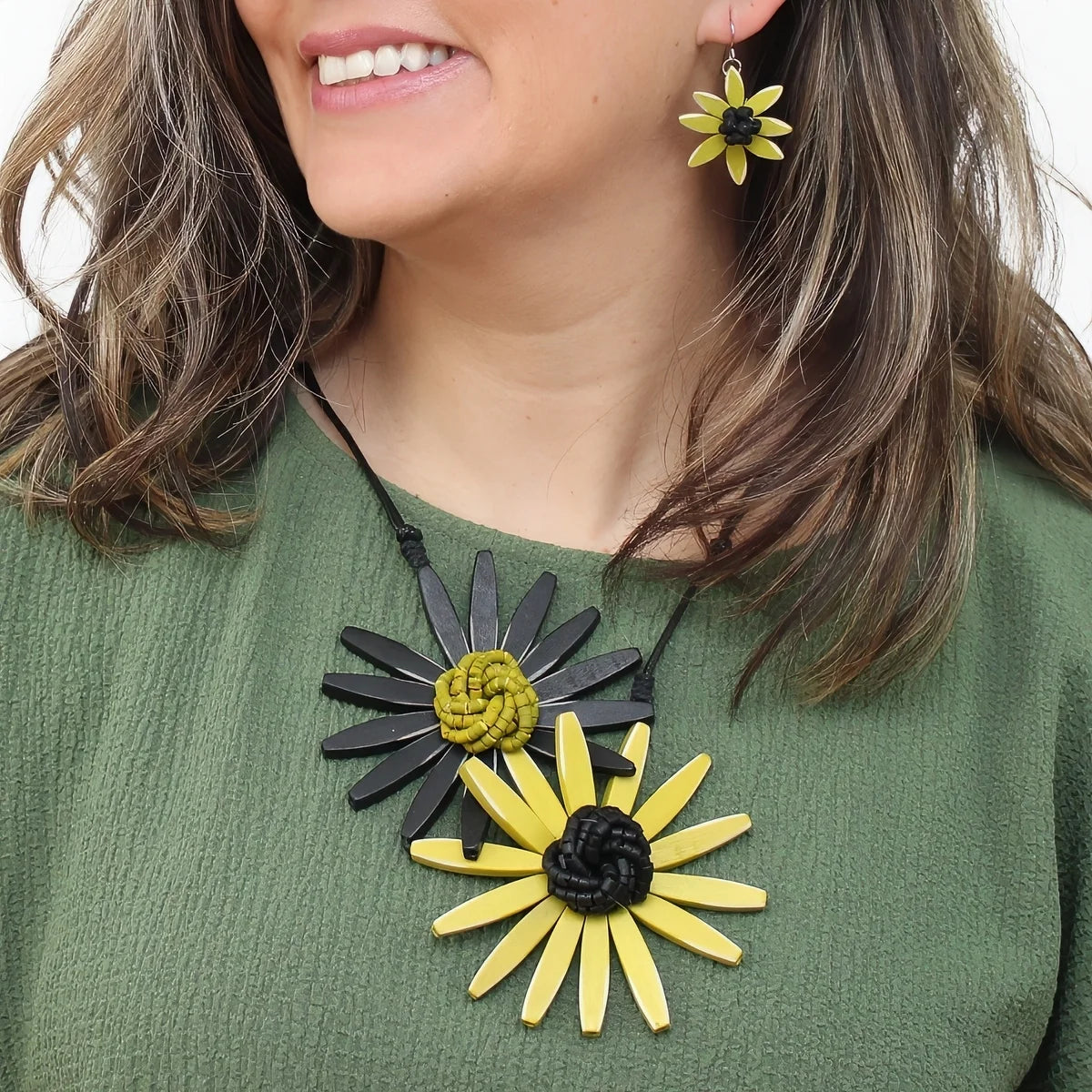SYLCA Chartreuse Amaya Double Flower Statement Necklace - BP21N16 - CHARTREUSE
