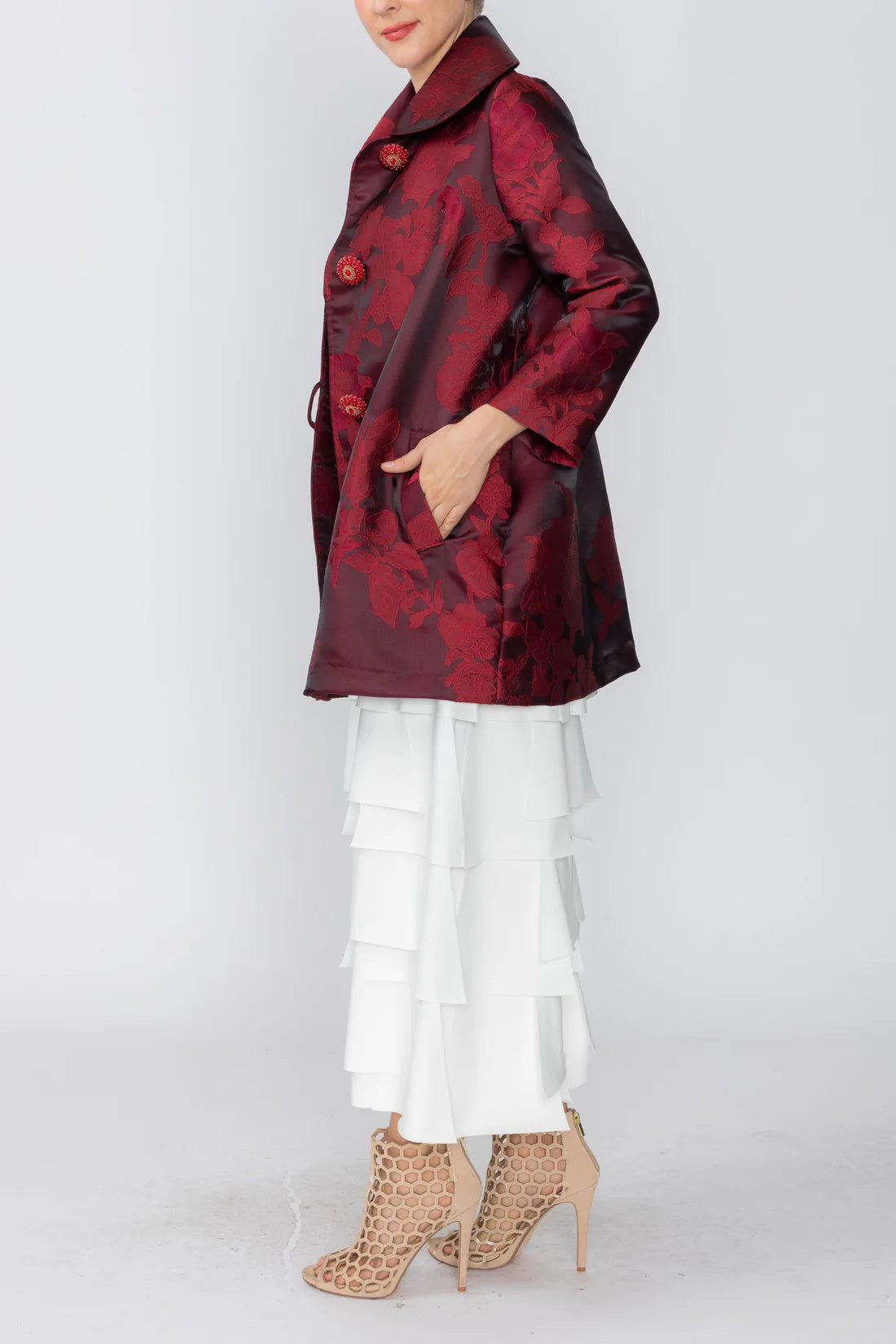 IC COLLECTION Jacket - C1169J - BURGUNDY