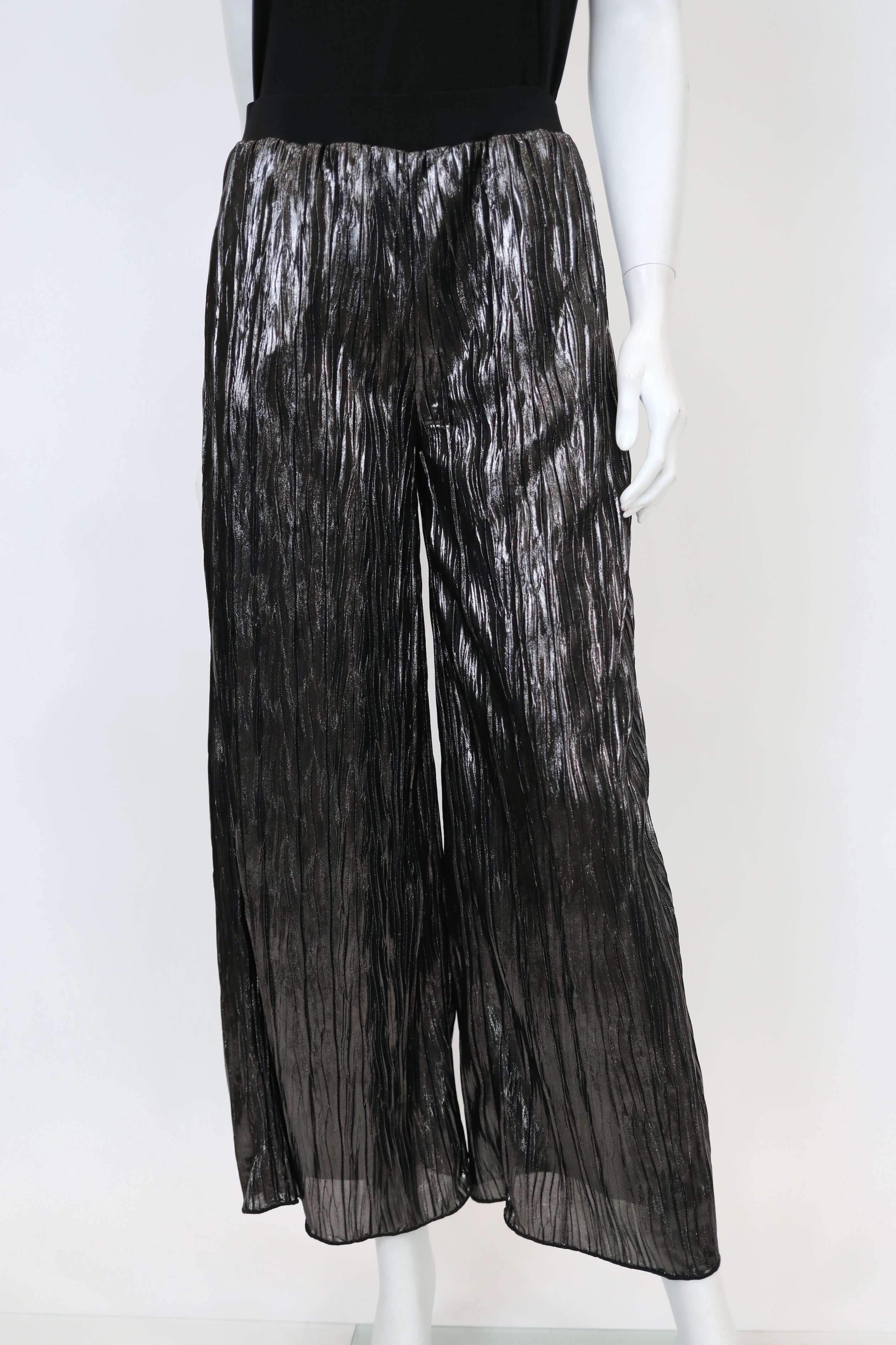 IC COLLECTION Metallic Pants - C1199P - BLACK