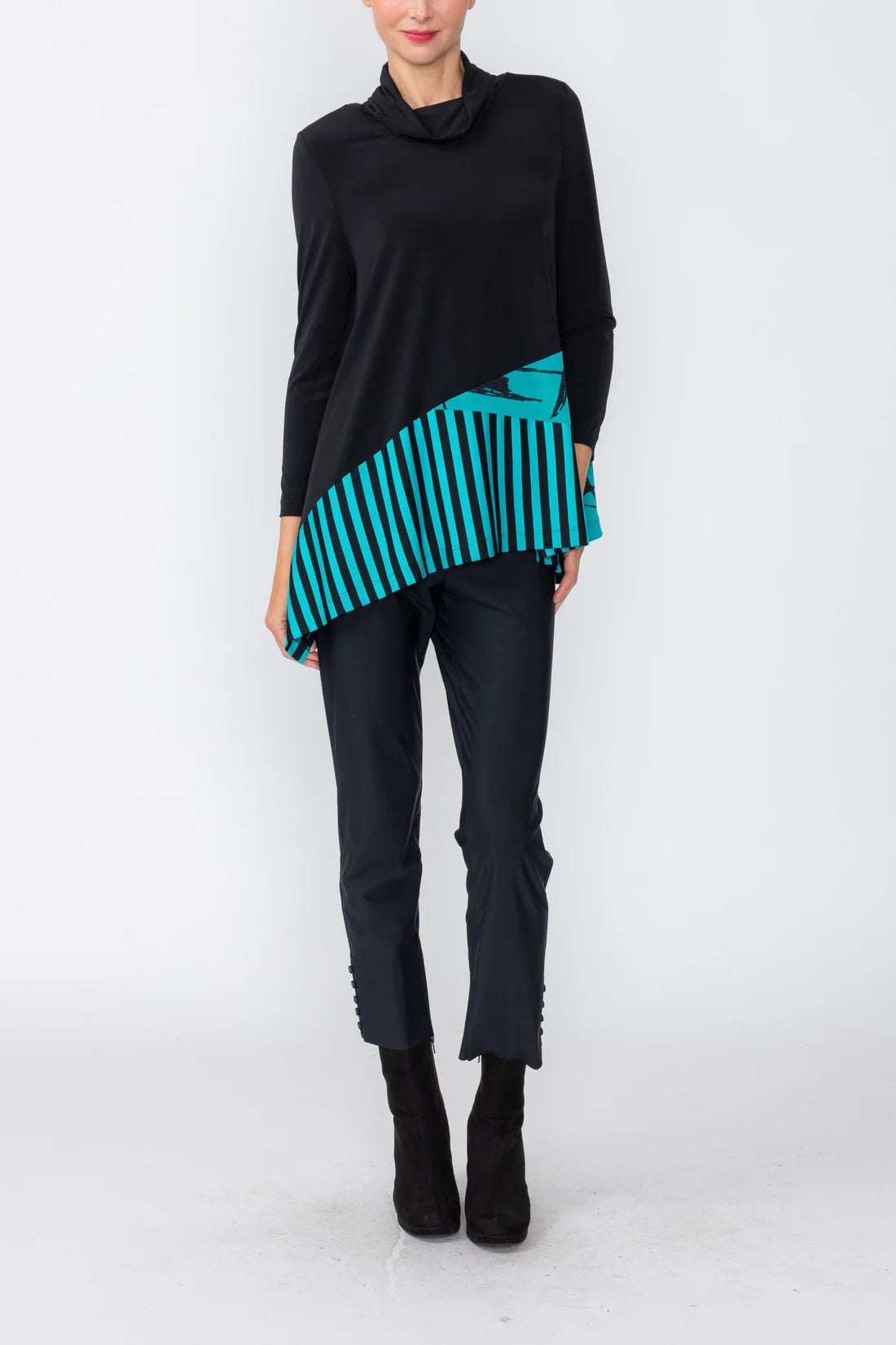 IC COLLECTION Top - C1212T - BLACK AND TEAL