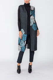 IC COLLECTION Open Front Long Vest - C1218V - BLUE