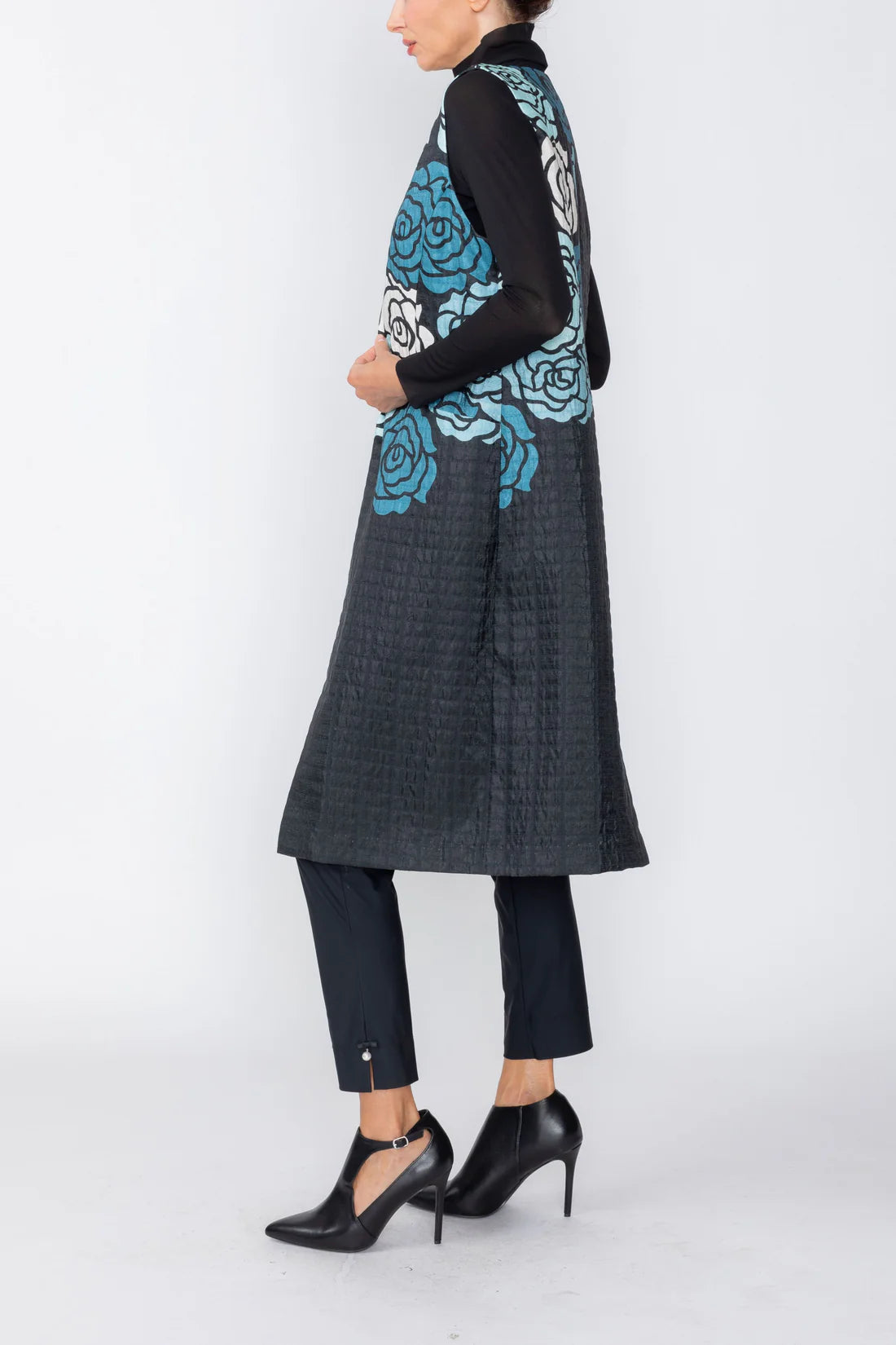 IC COLLECTION Open Front Long Vest - C1218V - BLUE