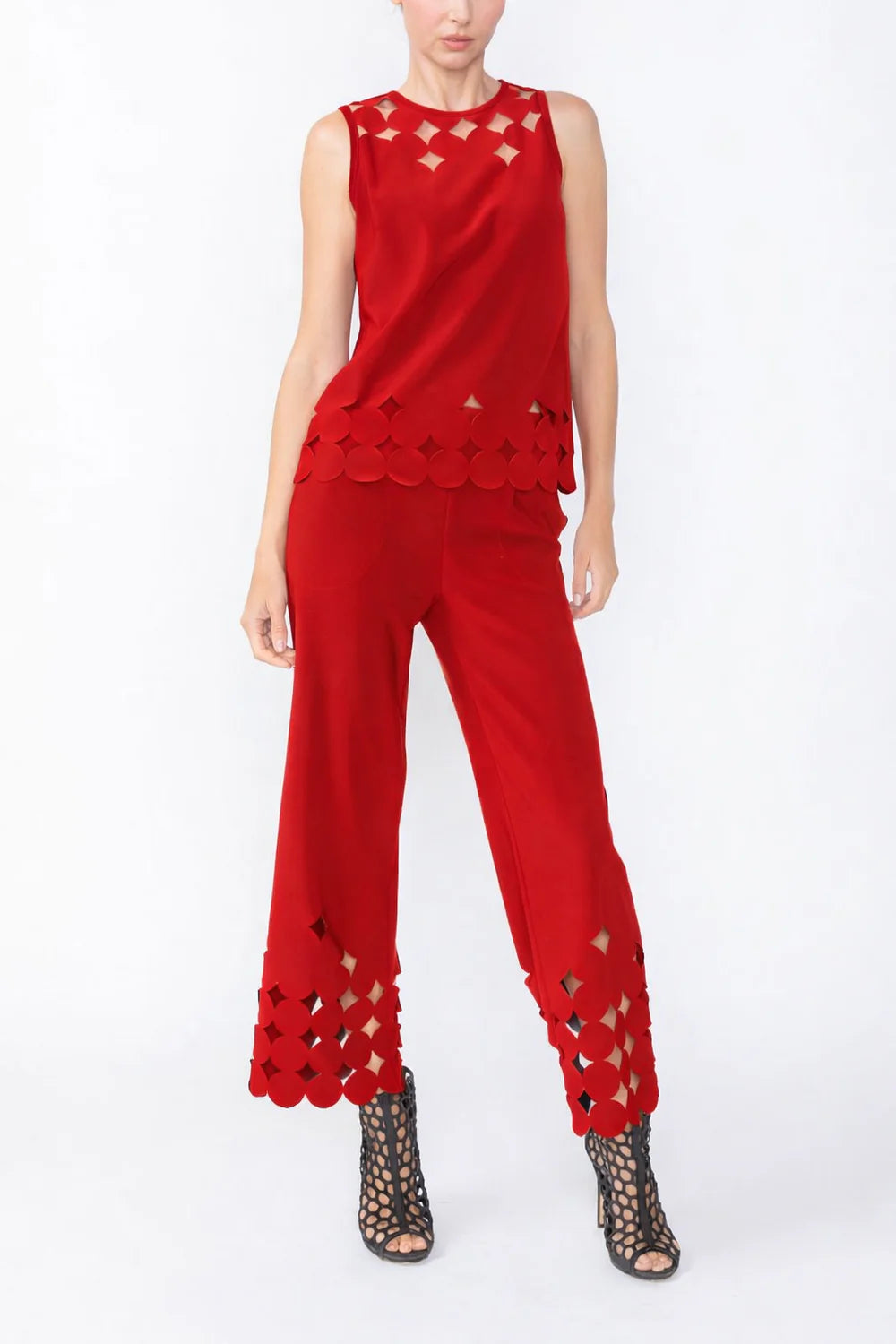 IC COLLECTION Cutout Wide Leg Pant - C1237P - RED