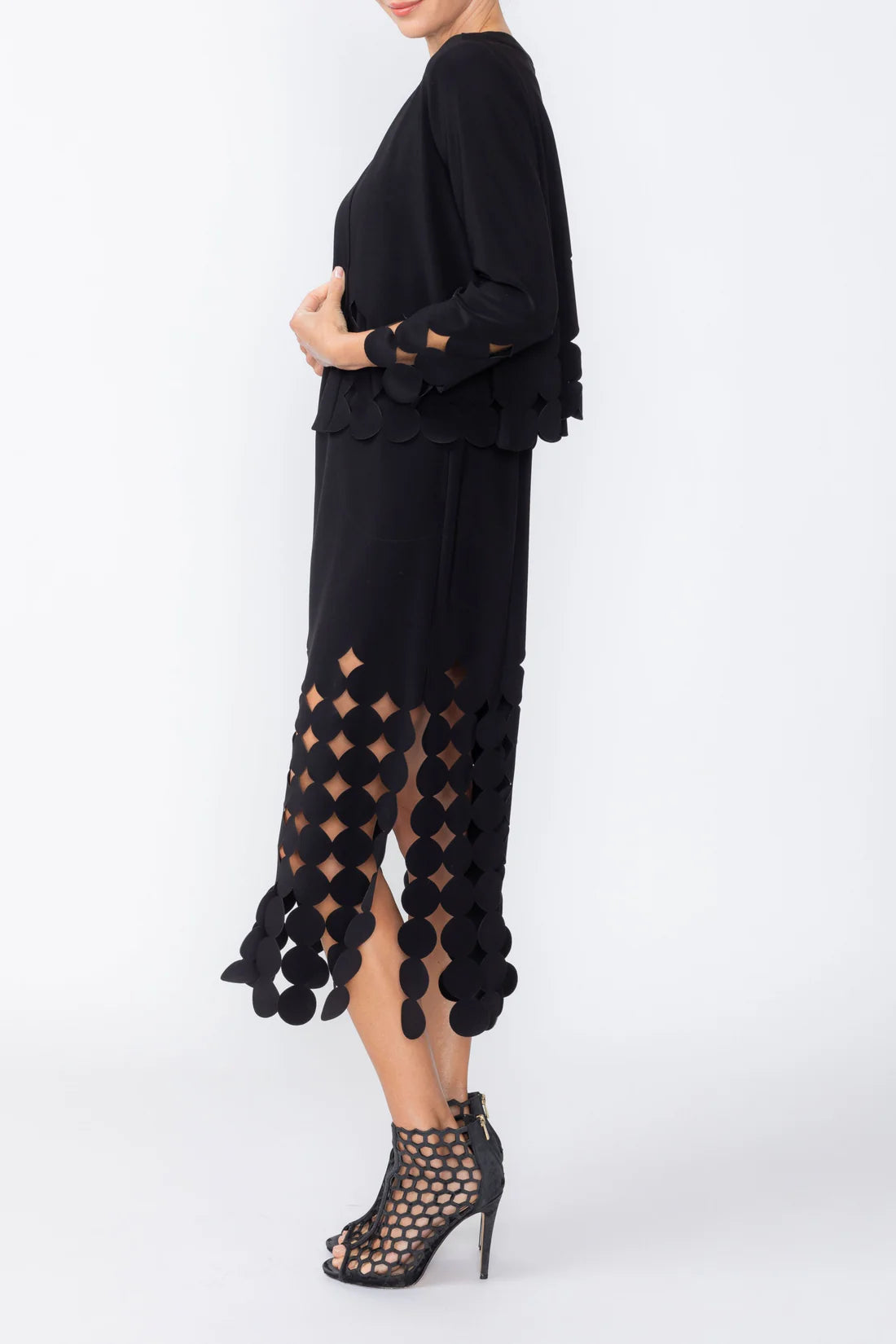 IC COLLECTION Open Front Cutout Jacket - C1238J - BLACK
