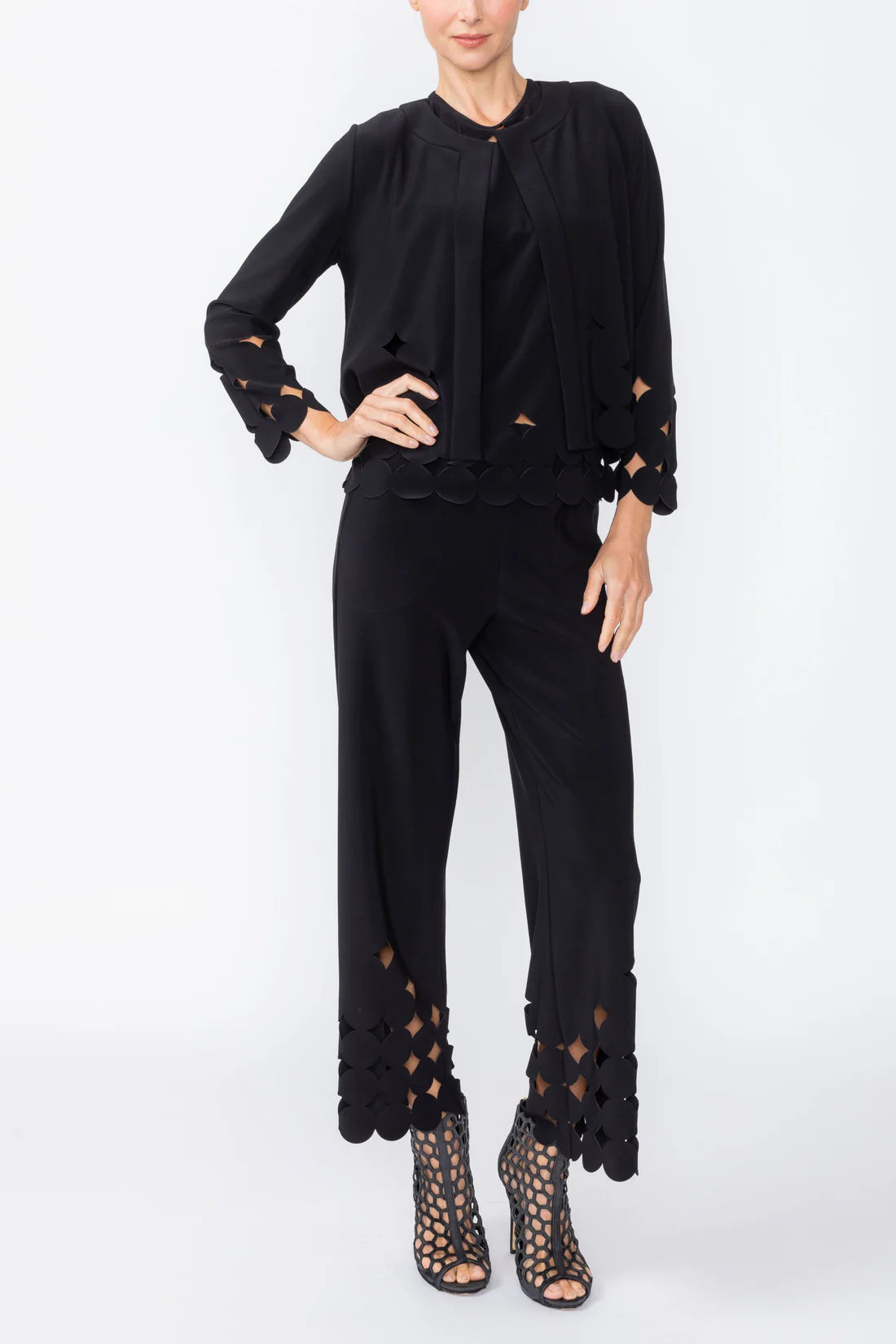 IC COLLECTION Open Front Cutout Jacket - C1238J - BLACK