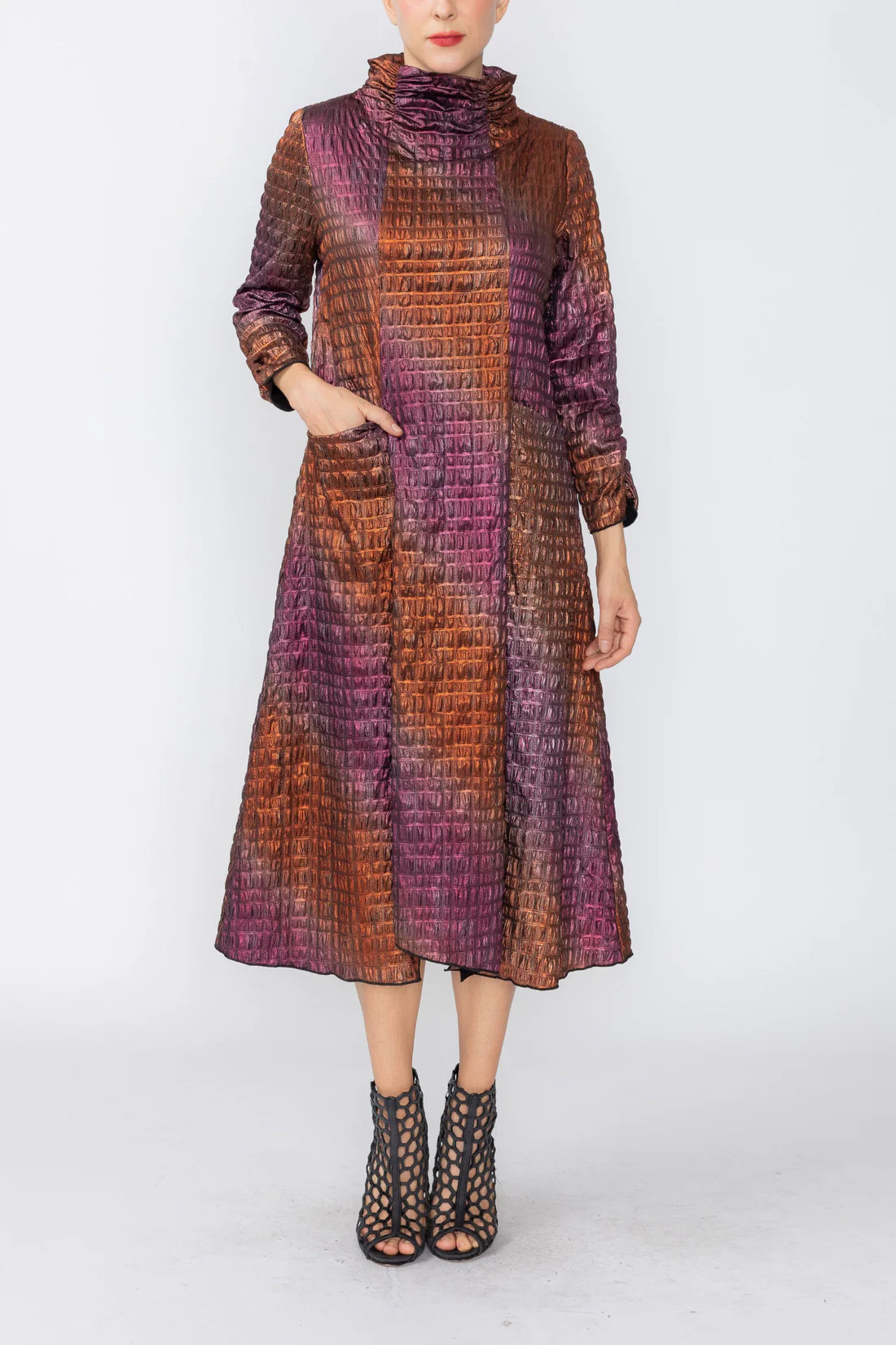 IC COLLECTION Dress - C1241D - ORANGE AND FUCHSIA