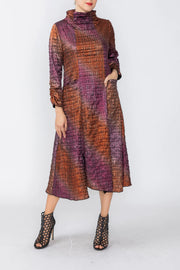 IC COLLECTION 3/4 Sleeve Dress - C1241D - ORANGE AND FUCHSIA