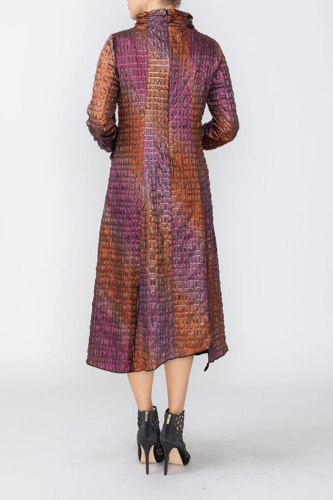 IC COLLECTION 3/4 Sleeve Dress - C1241D - ORANGE AND FUCHSIA
