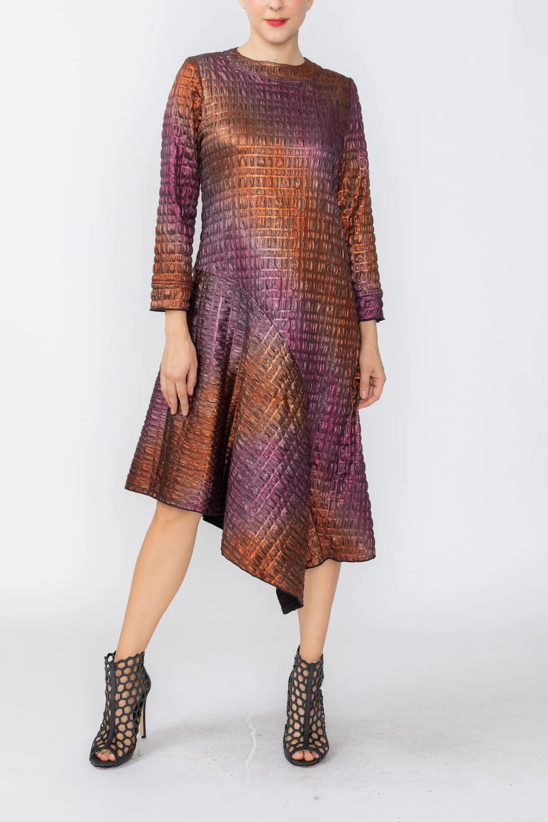 IC COLLECTION Dress - C1246D - ORANGE AND FUCHSIA