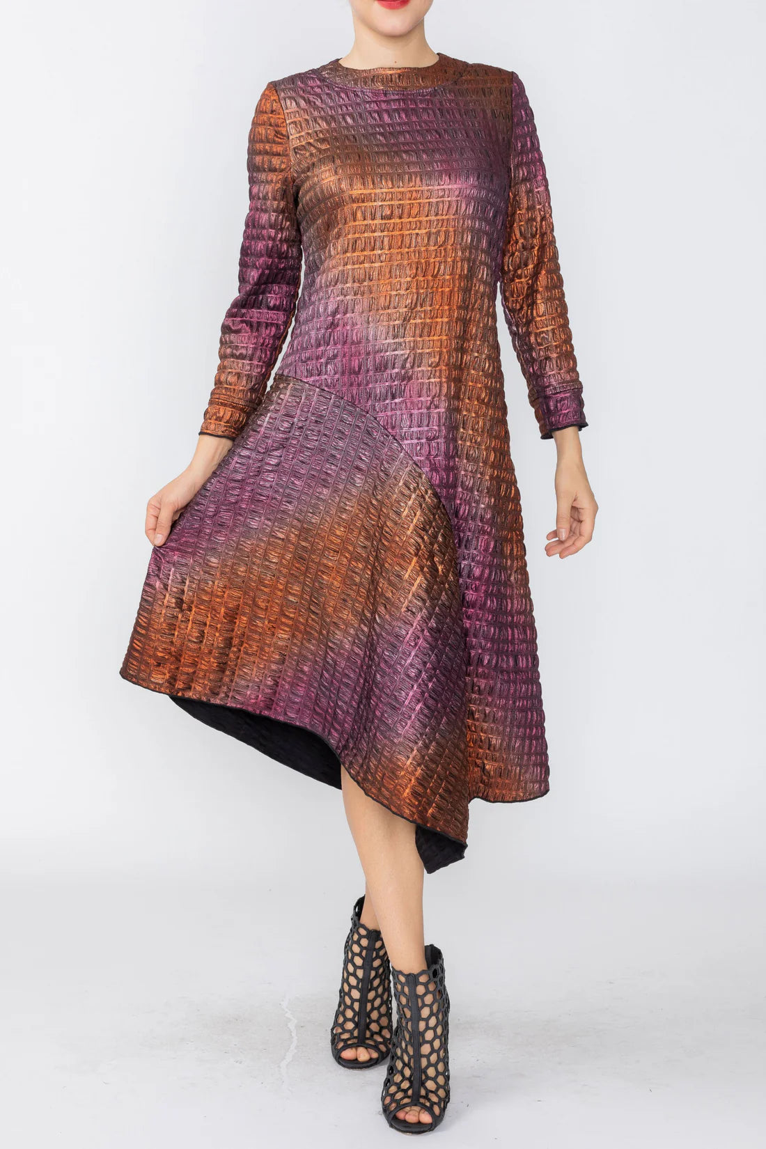 IC COLLECTION Dress - C1246D - ORANGE AND FUCHSIA