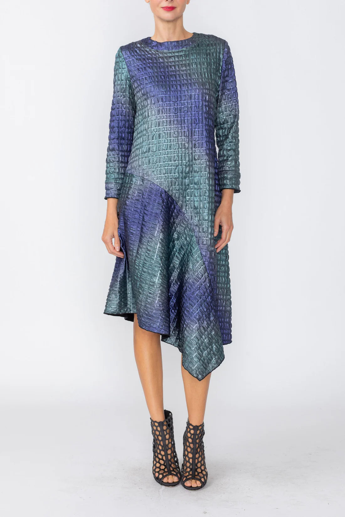 IC COLLECTION Dress - C1246D - PURPLE AND TEAL