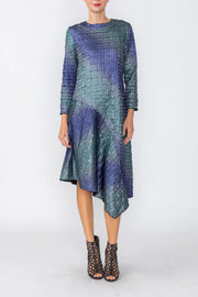 IC COLLECTION Asymmetric Long Sleeve Dress - C1246D - PURPLE AND TEAL