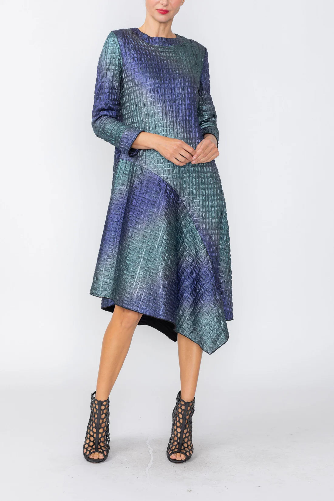 IC COLLECTION Dress - C1246D - PURPLE AND TEAL