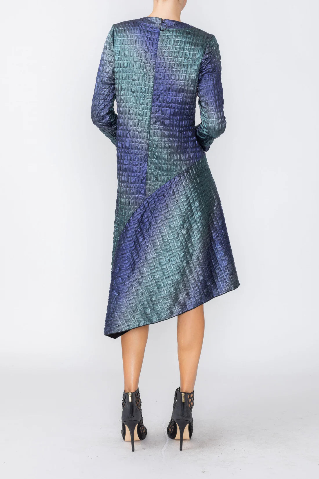 IC COLLECTION Asymmetric Long Sleeve Dress - C1246D - PURPLE AND TEAL