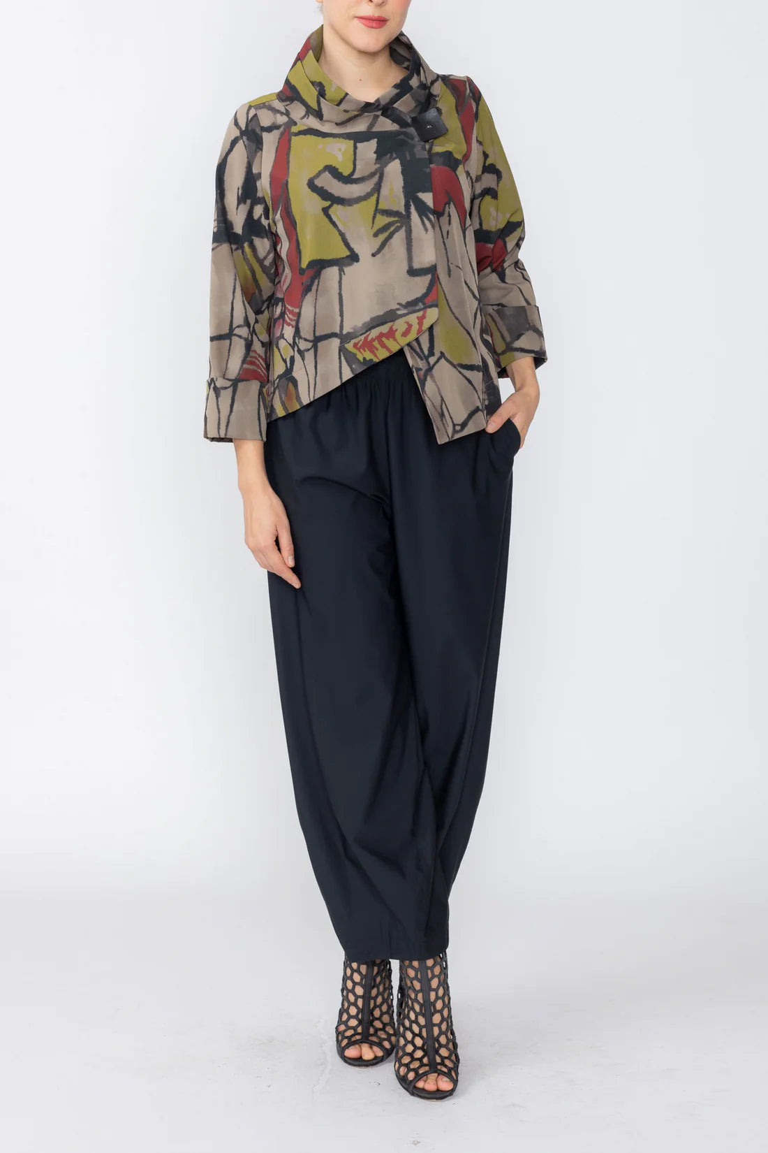 IC COLLECTION Asymmetrical One Button Jacket - C1247J - MULTI