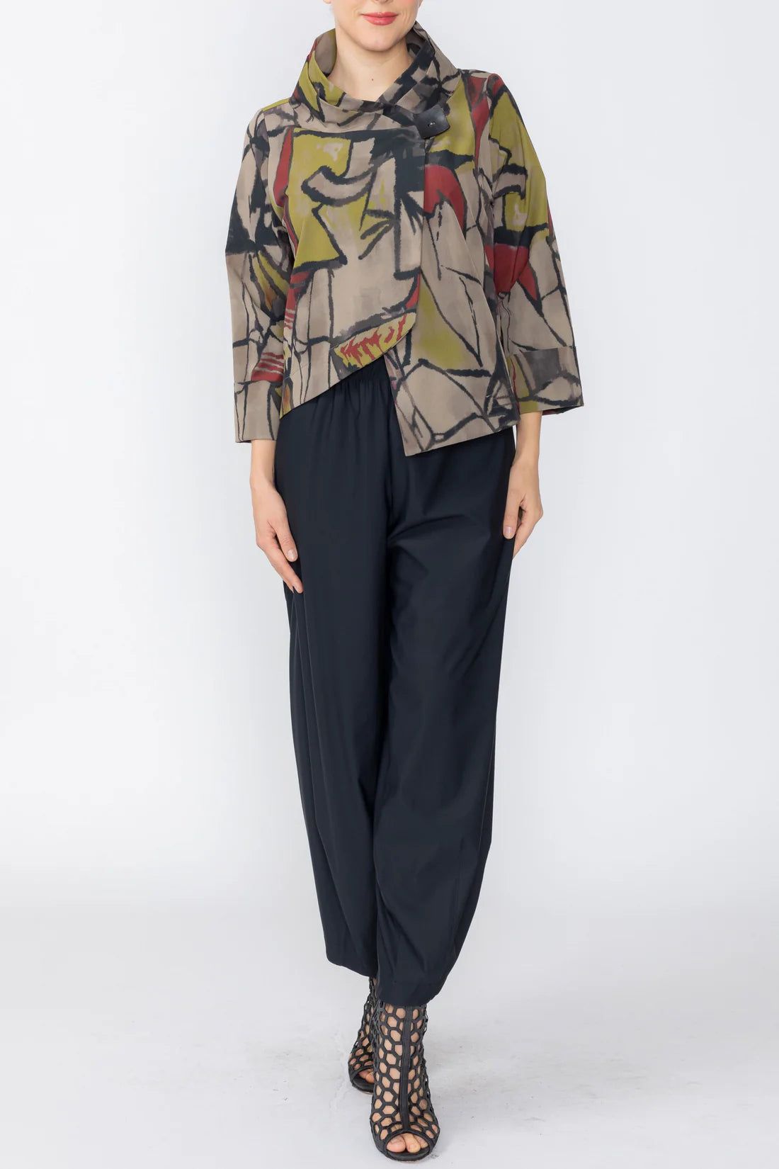 IC COLLECTION Asymmetrical One Button Jacket - C1247J - MULTI