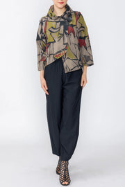 IC COLLECTION Asymmetrical One Button Jacket - C1247J - MULTI