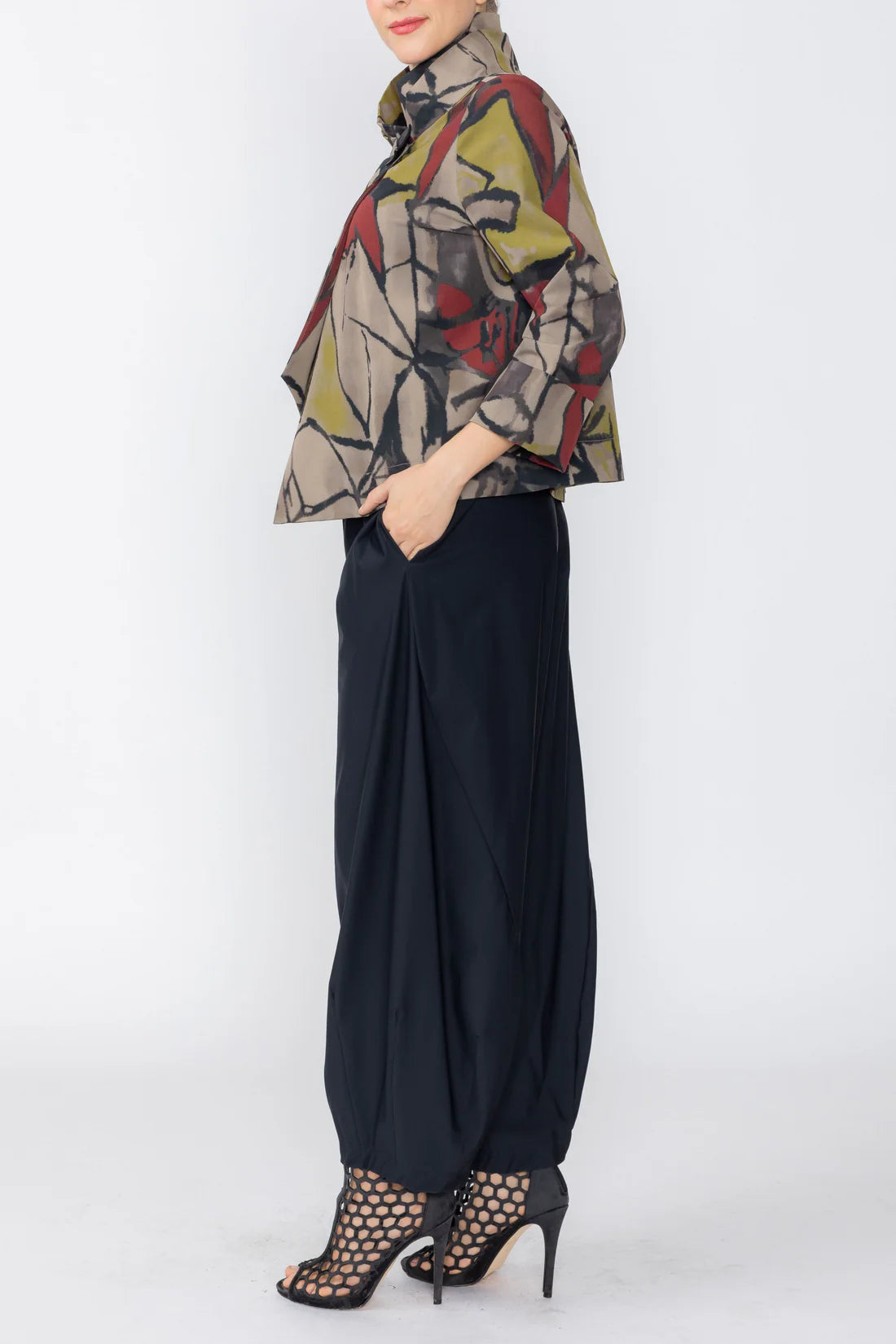 IC COLLECTION Asymmetrical One Button Jacket - C1247J - MULTI