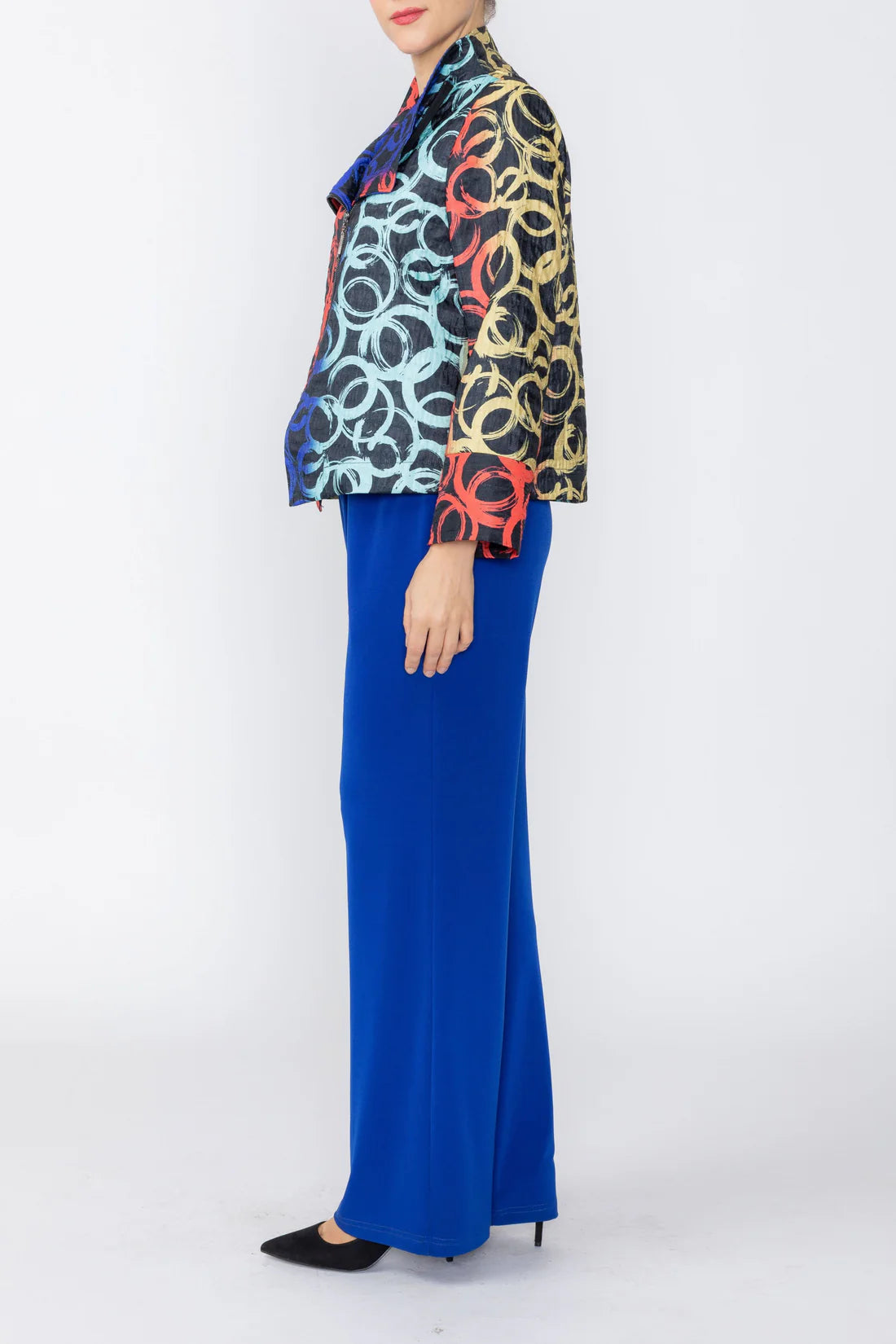 IC COLLECTION Asymmetric Cropped Motto Jacket - C1249J - MULTI