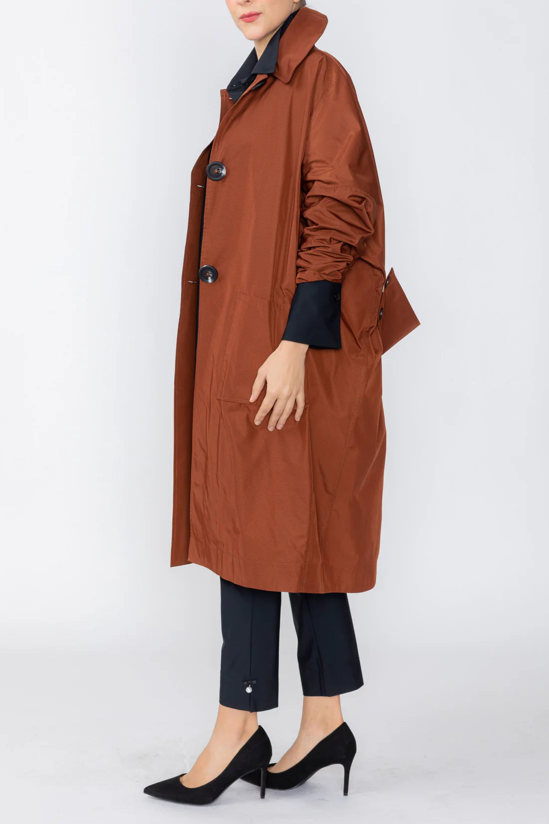 IC COLLECTION Button Front Trench Coat Jacket - C1250J - RUST