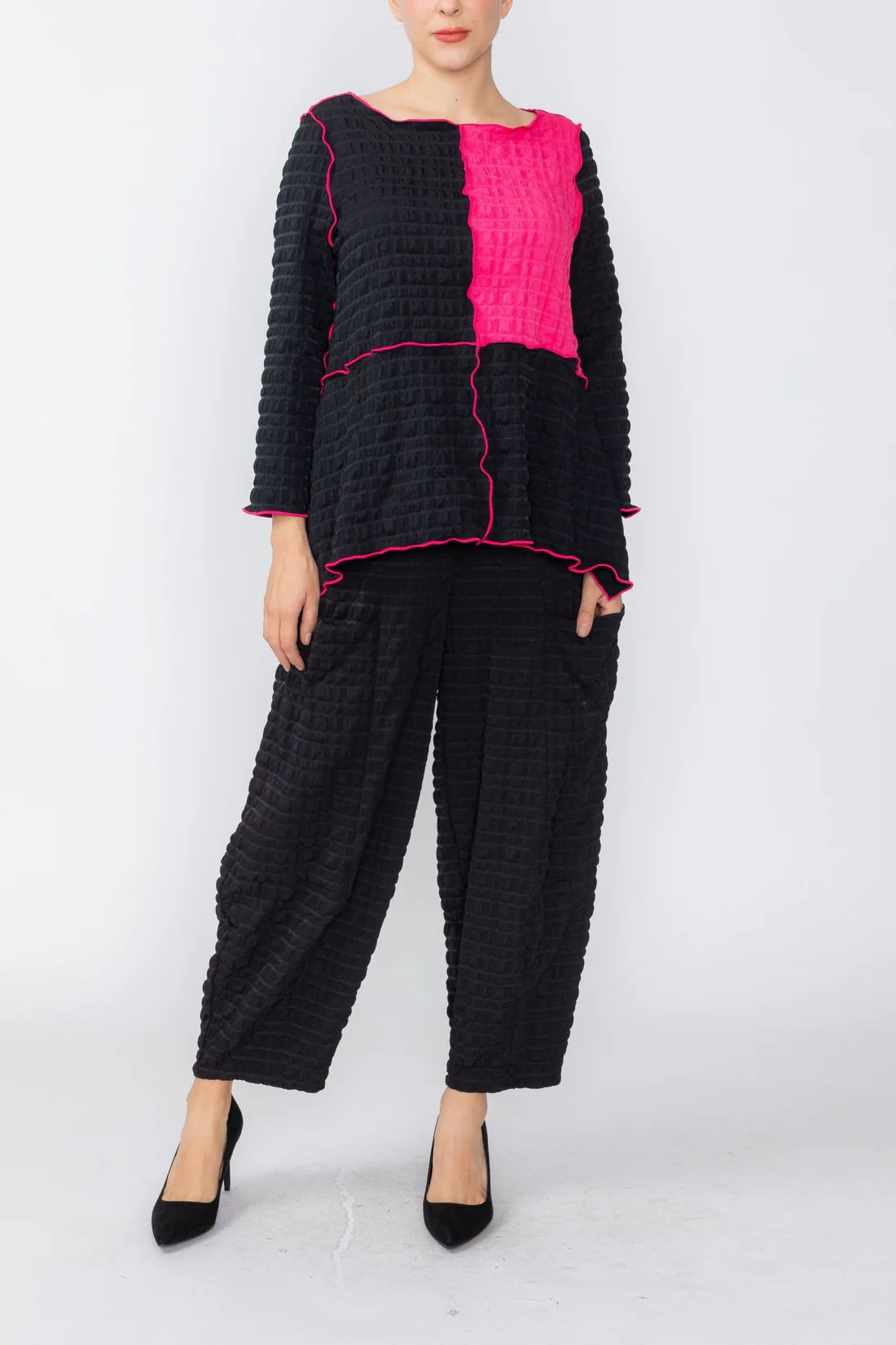 IC COLLECTION Jacket - C1251T - BLACK AND FUCHSIA
