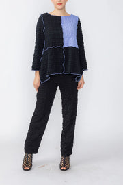 IC COLLECTION Color Block Handkerchief Top - C1251T - BLACK AND PERIWINKLE