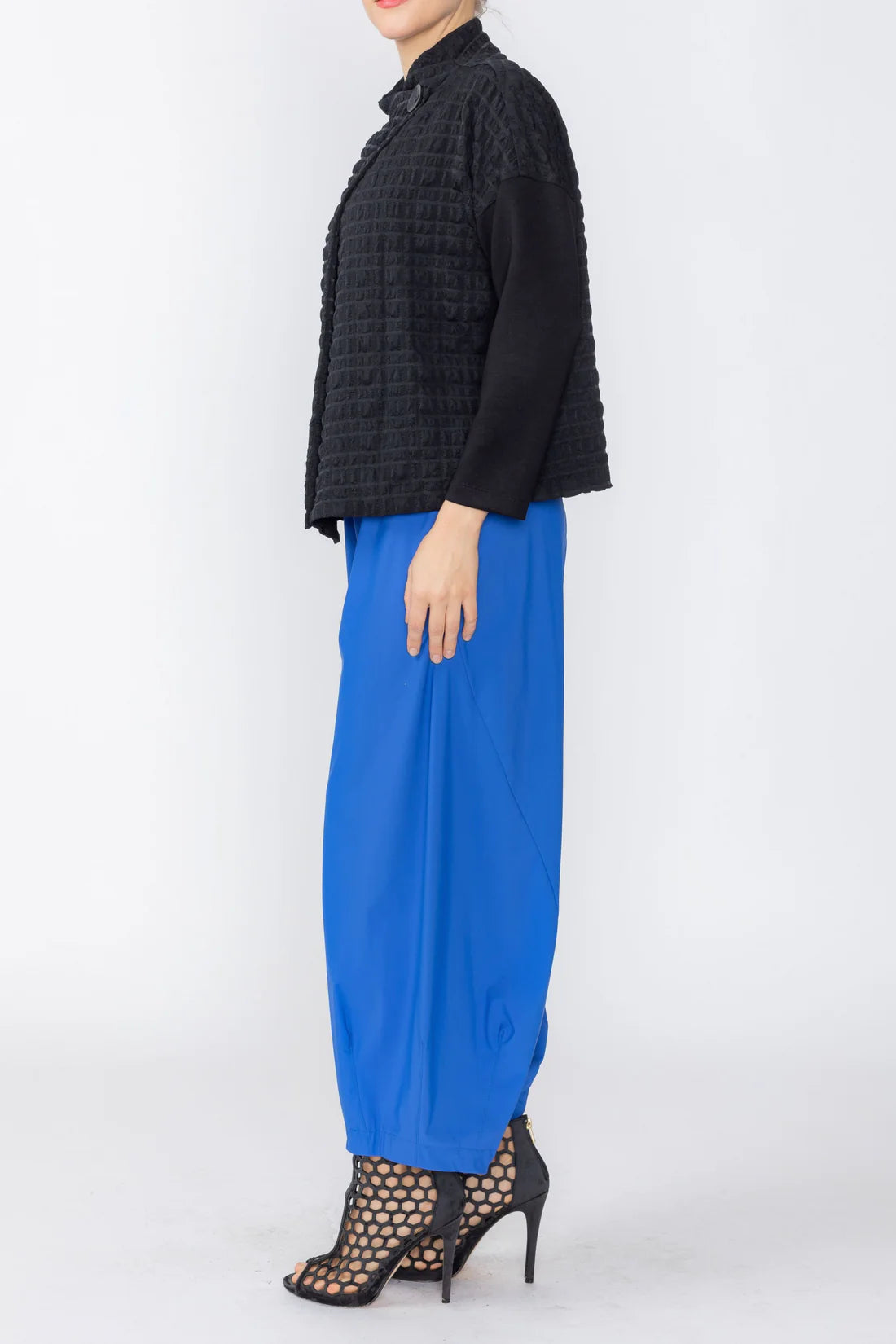 IC COLLECTION Asymmetric One Button Wrap Jacket - C1252J - BLACK